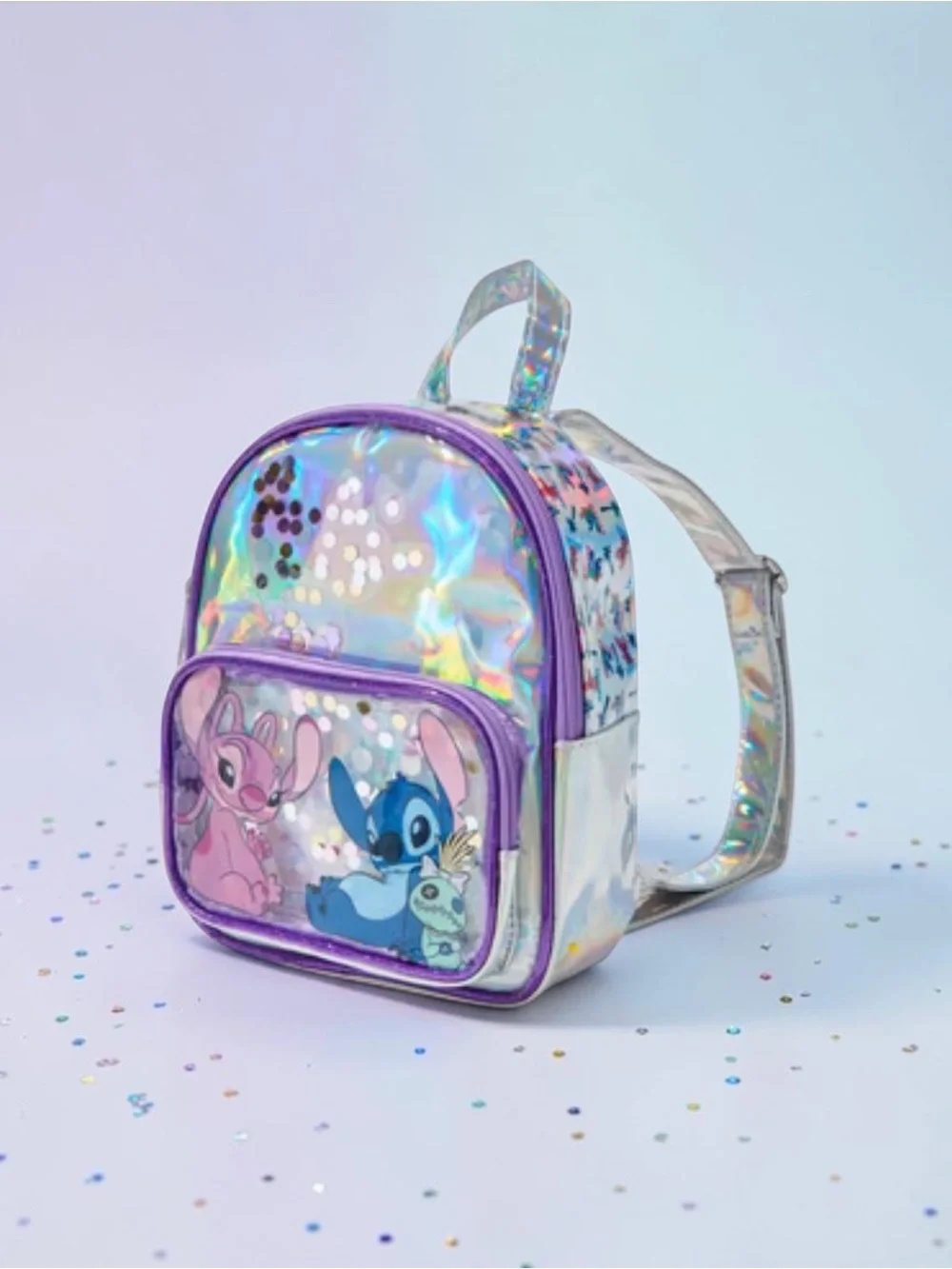 Claire's Purple Holographic Disney Stitch Kids Mini Backpack NWT